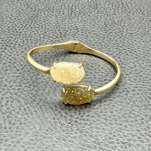 Lucky Brand Druzy Stone Cuff‎ Bracelet Gold Tone Hinged 7 Inch Women's Bangle
